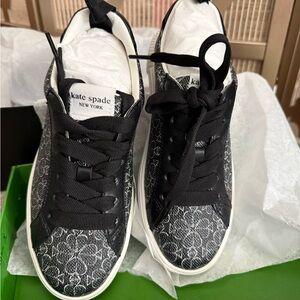 Kate Spade Black and White Floral Lace-Up Sneakers